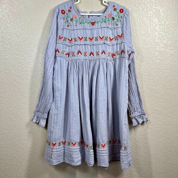 Peek Shiloh Floral Gray Embroidered Metallic Striped Long Sleeve Dress Girls 10 - Picture 6 of 16
